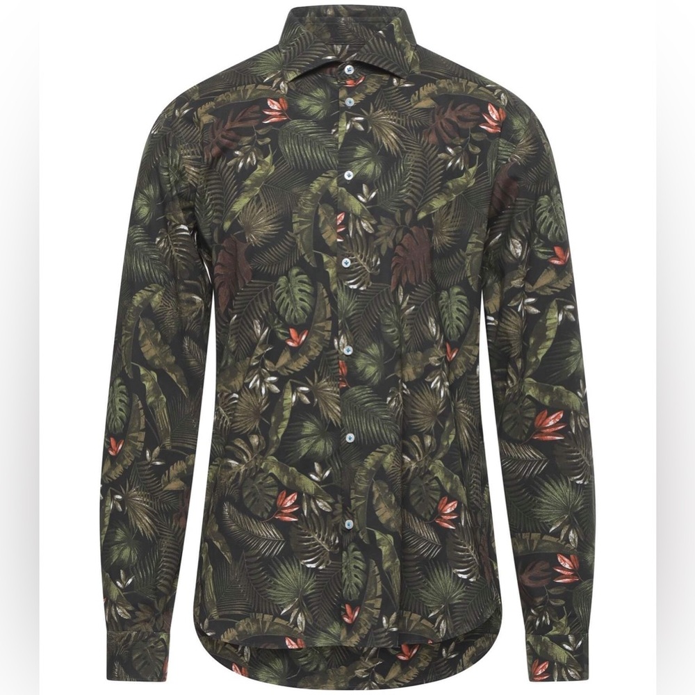 New with Tags Manuel Ritz Men's Green Leaf Print Button down Smart Casual Shirt